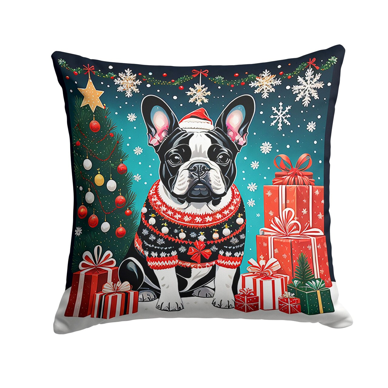 Edge Collections - 18" X 18" - Multicolor - French Bulldog Christmas Throw Pillow - 1 Piece